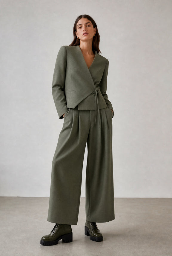 Lean wide-leg pants | Green Melange