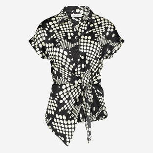 Aston print shine viscose blouse | Black