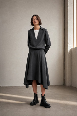 Dina viscose double blouse | Anthracite