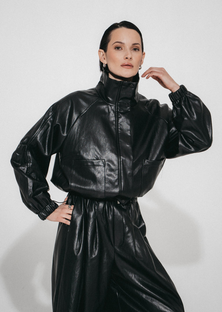Nerina eco leather bomber jacket | Black