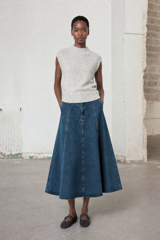 Nevada patched denim skirt | Summer Blue
