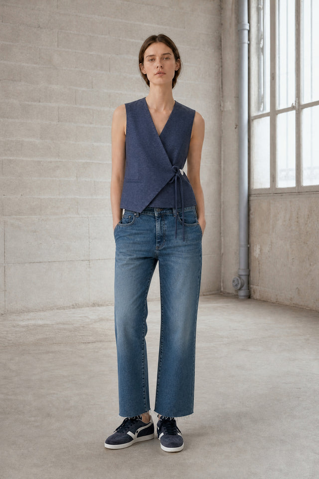 Nyra viscose blend waistcoat | Blue Denim