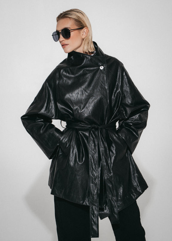 Noir eco leather coat | Black