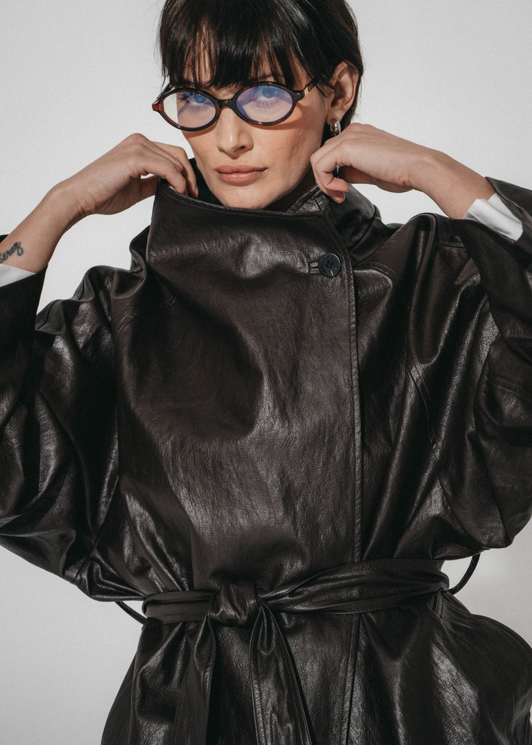 Noir eco leather coat | Dark Brown
