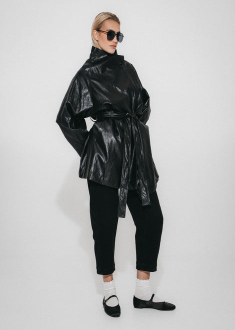Noir eco leather coat | Black