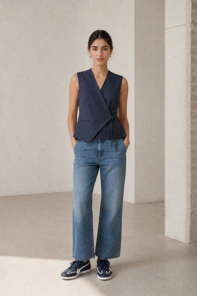 Nyra viscose blend waistcoat | Blue Denim