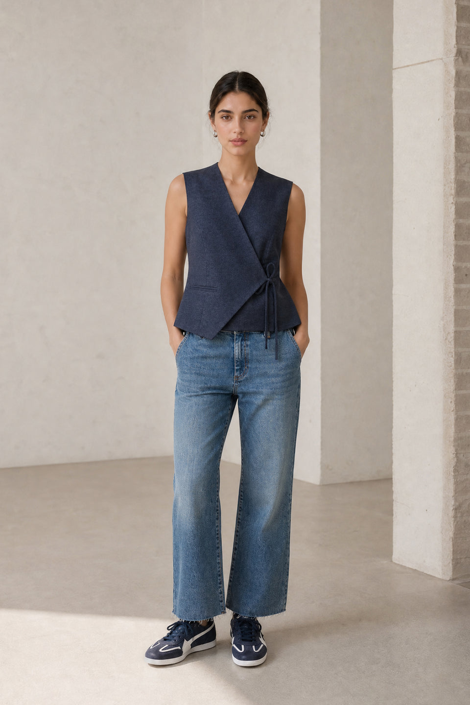Nyra viscose blend waistcoat | Blue Denim