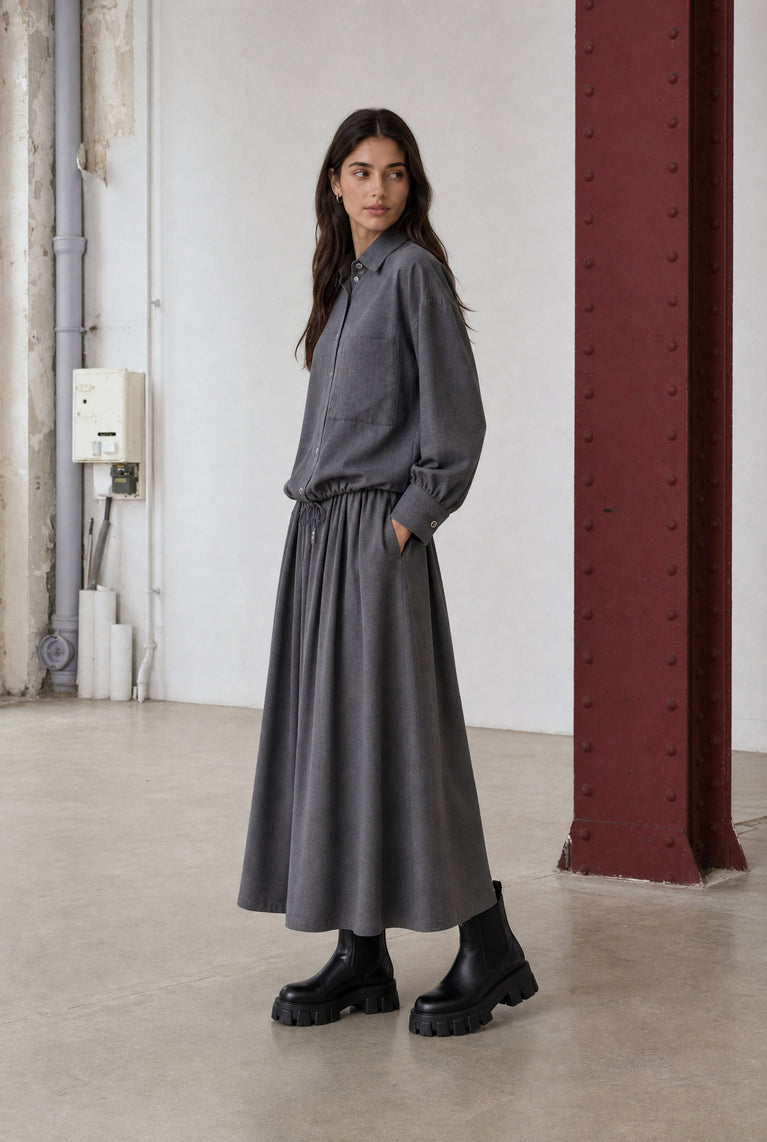 Rapanui light flannel long skirt | Dark Grey