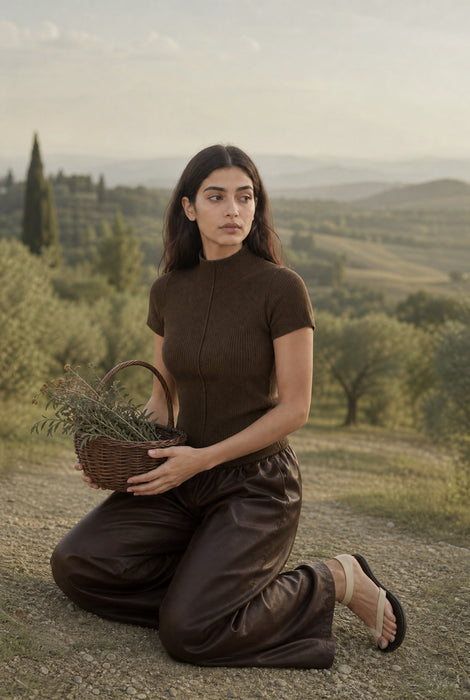 Rina rib knit top | Brown