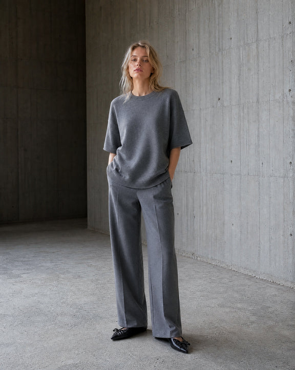 Rora plain knit long top | Grey Melange