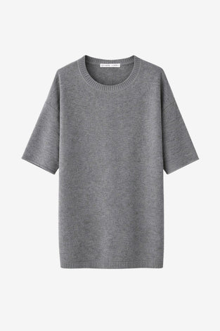Rora plain knit long top | Grey Melange