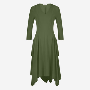 Caro LS strech technical jersey dress | Oliva green