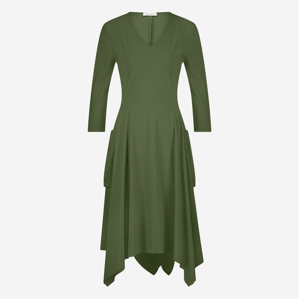 Caro LS stretch technical jersey dress | Oliva green