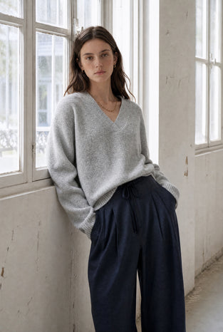 V-neck melange pullover 26553 | Grey