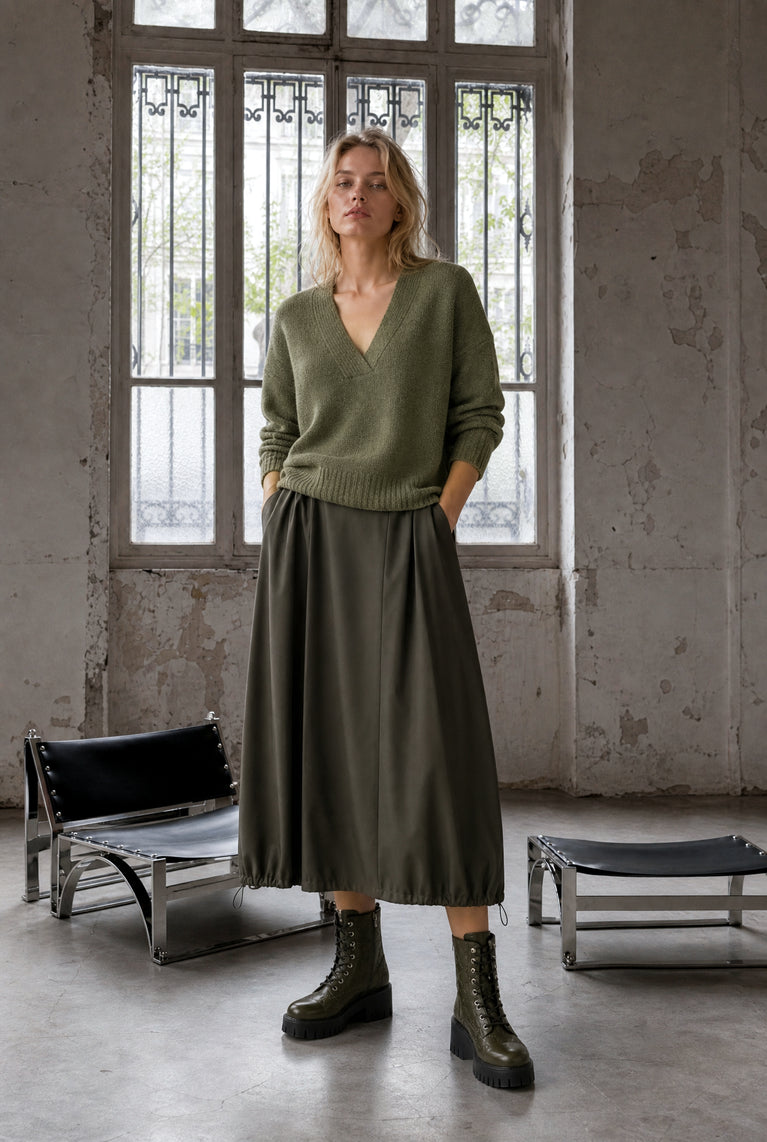 V-neck melange pullover 26553 | Green