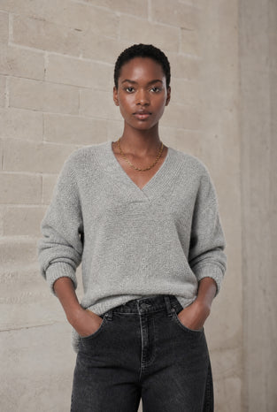 V-neck melange pullover 26553 | Grey