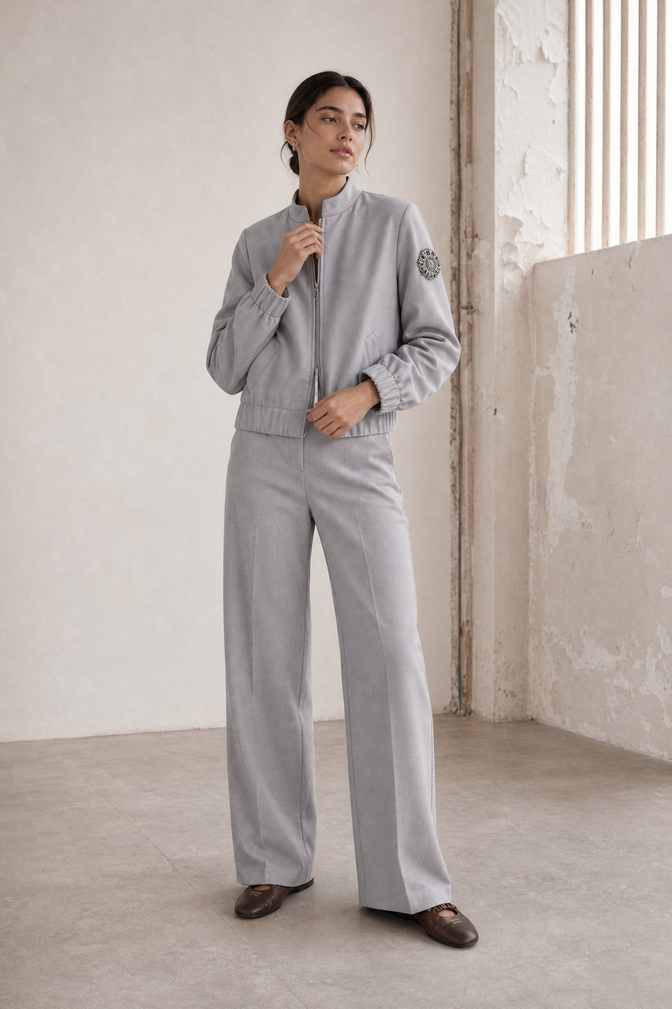 Brenzone Viscose zipper bomber | Grigio
