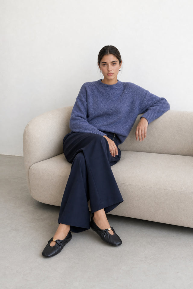 Velvety wool blend pullover | Blue