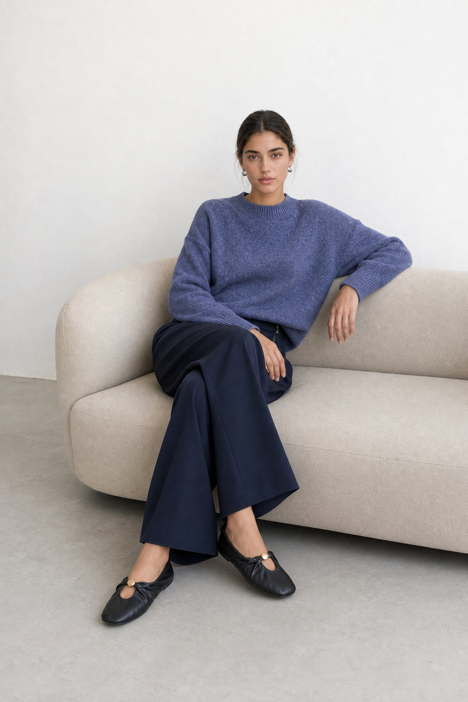 Velvety wool blend pullover | Blue