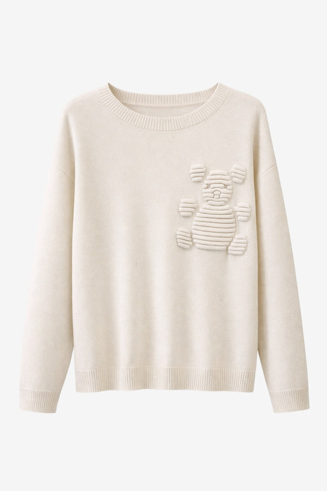 Viscose blend bear pullover 3040 | Ecru