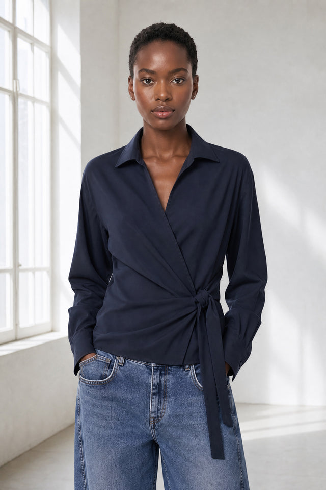 Vivi lyocell knot blouse | Blue Denim
