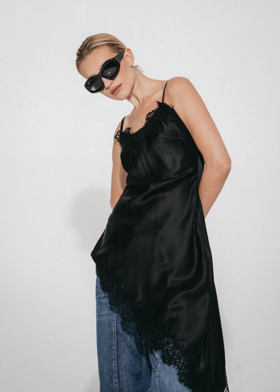 Zenia silk top whit lace trim | Black