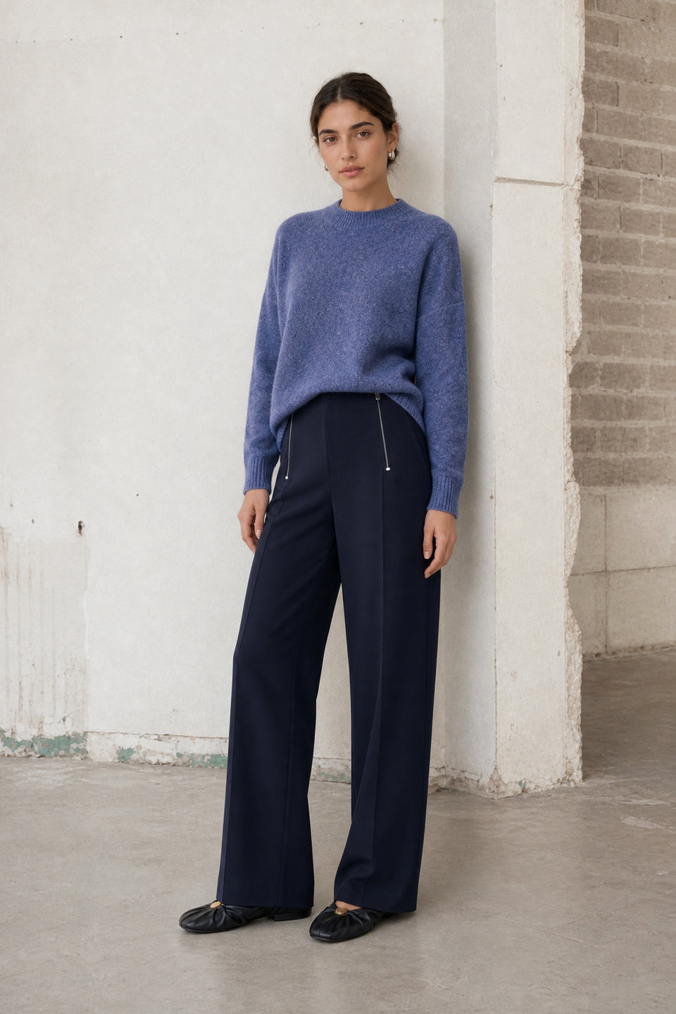 Velvety wool blend pullover | Blue