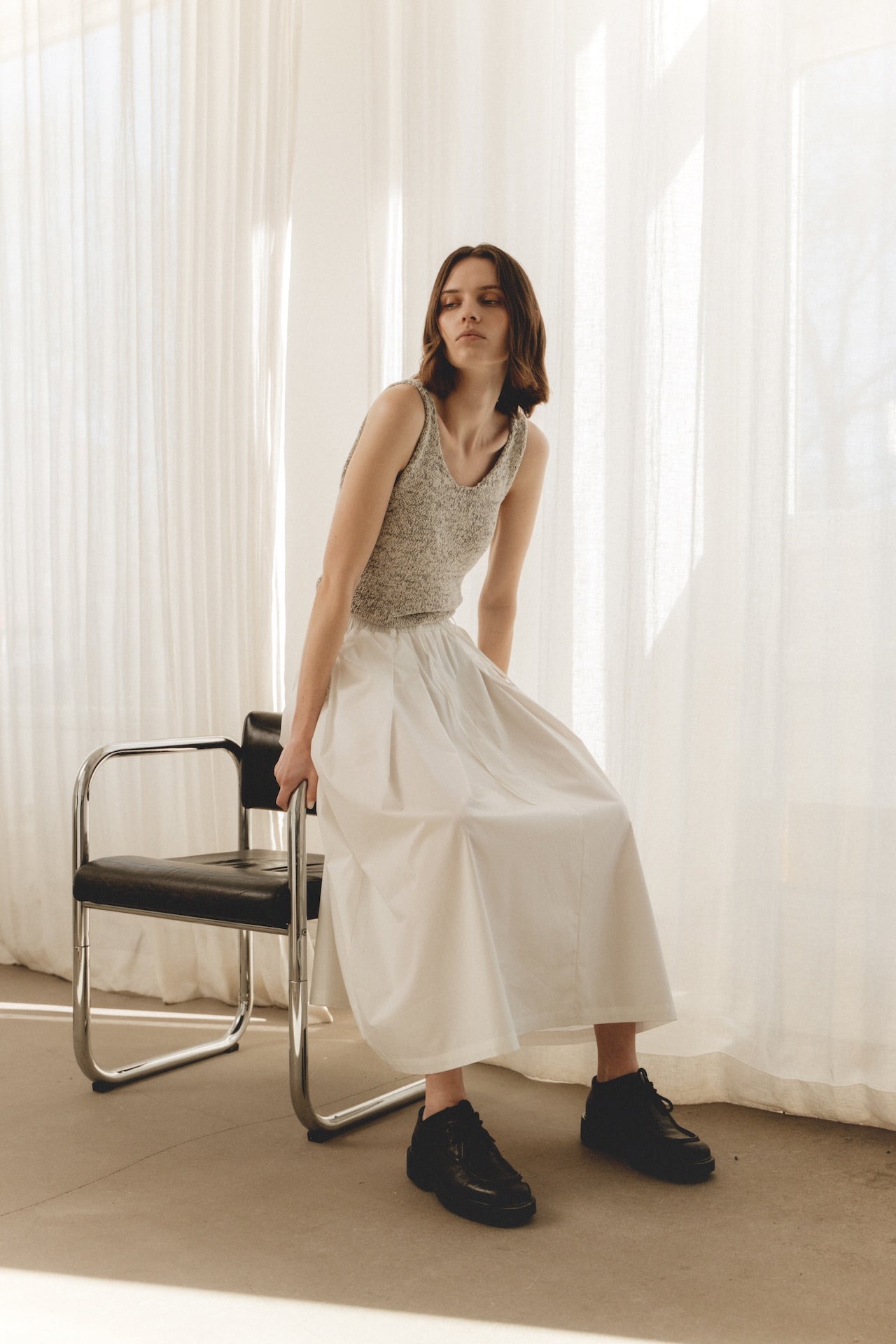 Poplin long skirt | Panna