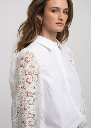 Stery embodery poplin blouse | White
