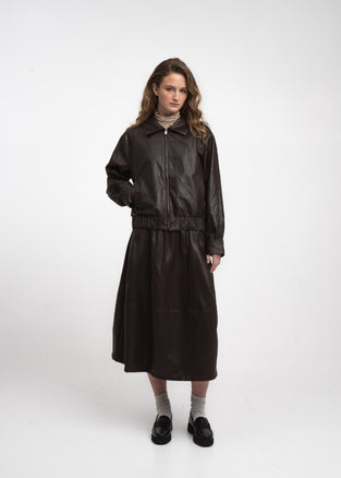 Pola eco leather bomber jacket | Dark Brown