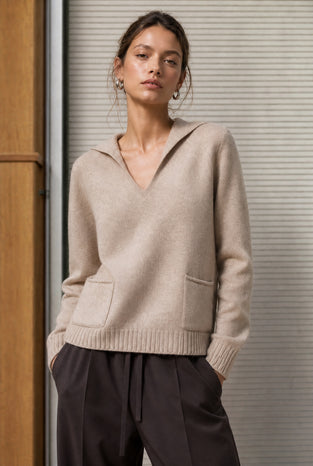 V-neck dyed viscose pullover NB2310 | Camel
