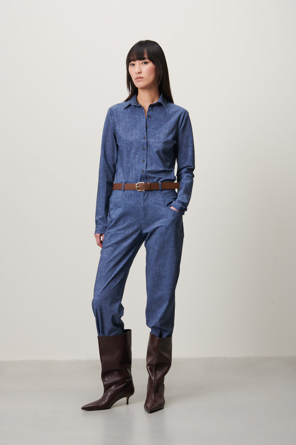 Kikkie Blouse Technical Jersey | Blue denim