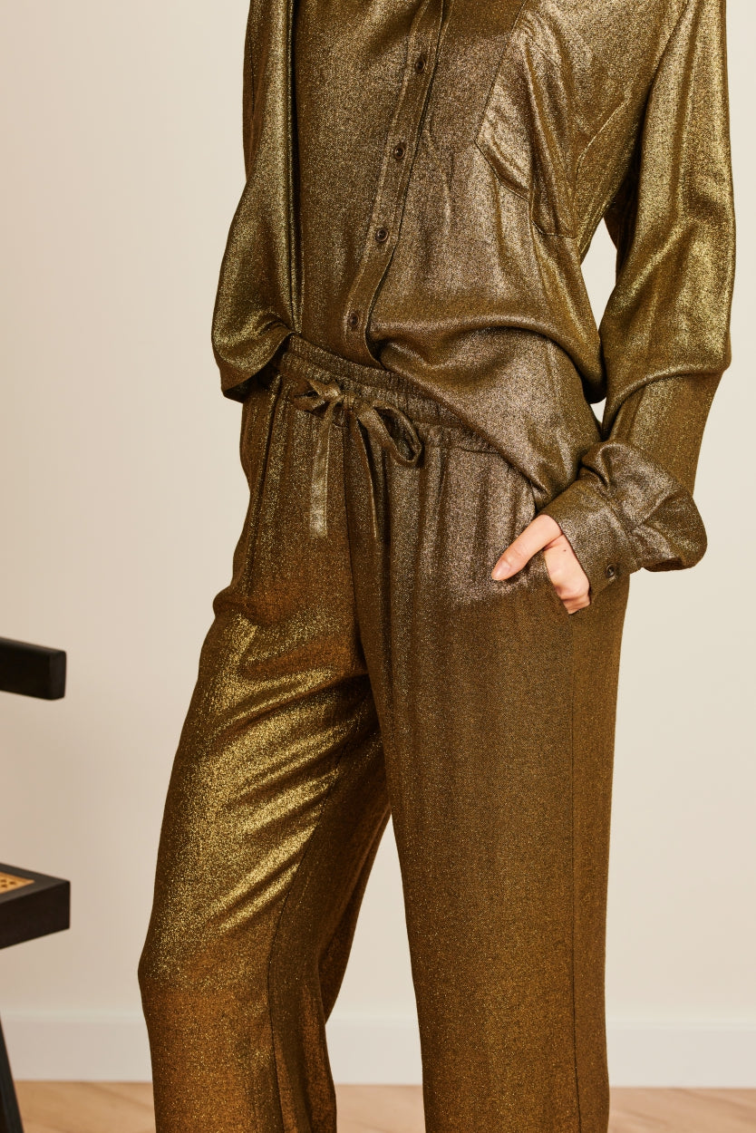 Pants Lola Eco Viscose | Gold metallic shiny