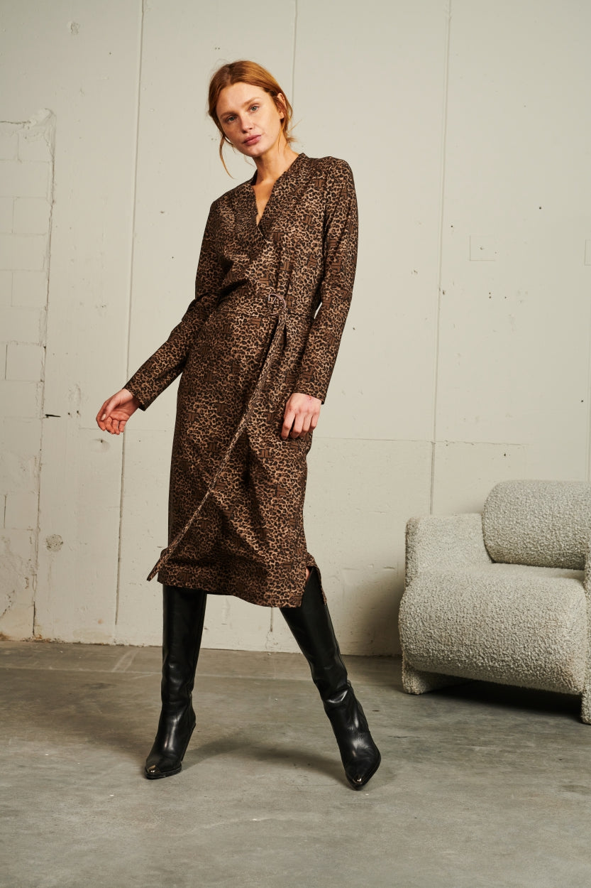 Dress Kelly Long Technical Jersey | Animal brown